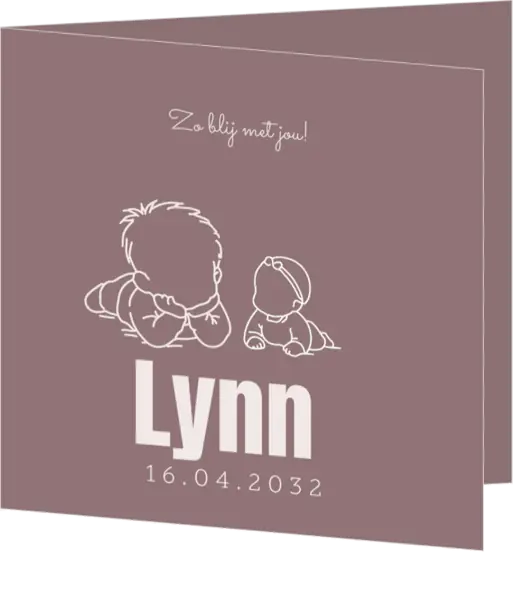 Lief geboortekaartje met broer en zusje warme lijntekening