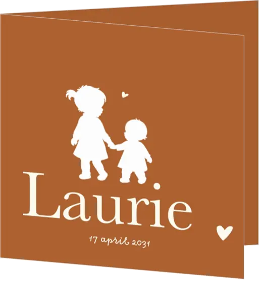 Lief minimalistisch geboortekaartje met zus en baby in silhouet