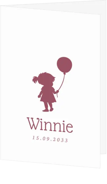 Lief minimalistisch geboortekaartje met silhouet van meisje met ballon
