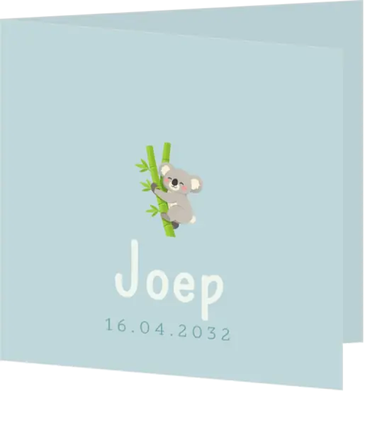Lief geboortekaartje met illustratie van koala in bamboe