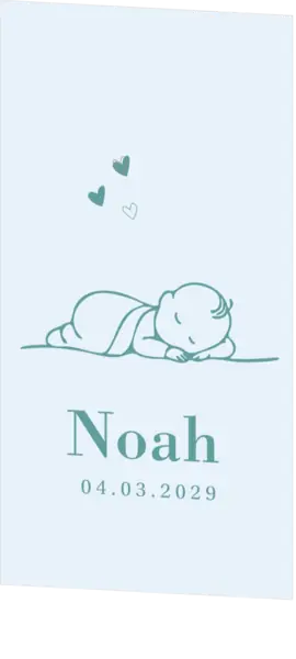 Lief geboortekaartje met lijntekening van slapende baby