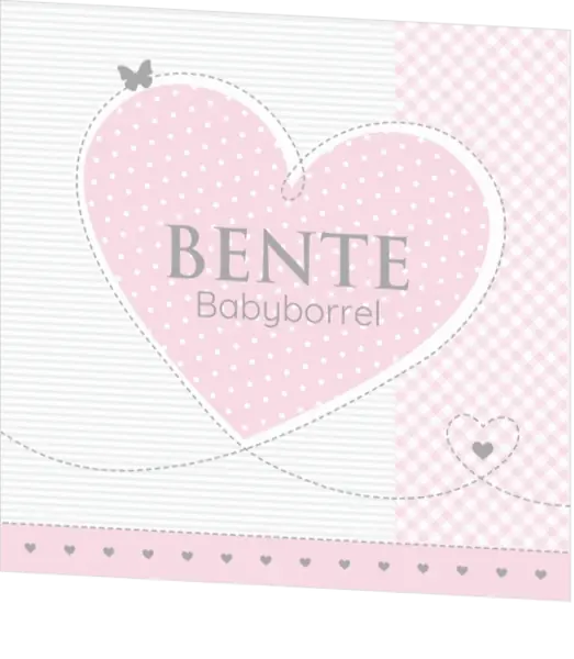 Babyborrelkaartje -  Bente - Roze hartjes met gestippelde hartjes