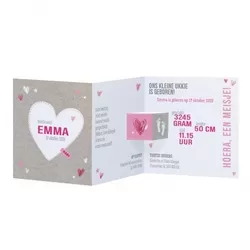 Emma - Stoere meisjeskaart met voetjes en fuchsia hartjes