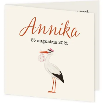 Geboortekaart klassieke ooievaar