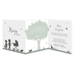 Geboortekaart silhouet grote zus en broer kinderwagen