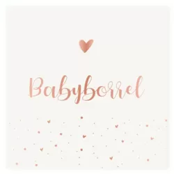 Babyborrel uitnodiging met hartjes van rose foliedruk