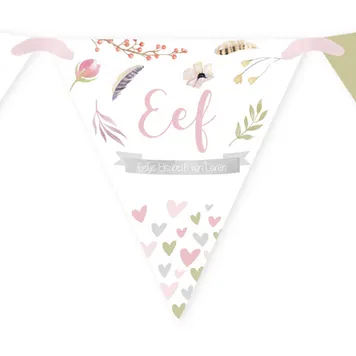 Geboortekaart vlag meisje bloemen met lint