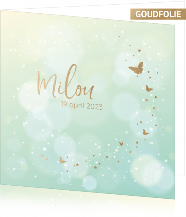 Geboortekaart Milou - Vlindertjes in goud