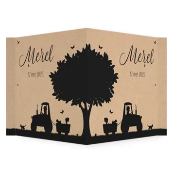 Raambord zwart met kraft boerderij - meisje met grote broer
