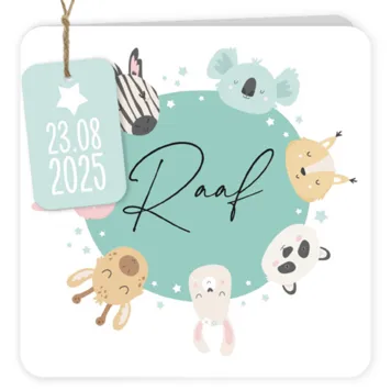 Geboortekaart met dierenvriendjes