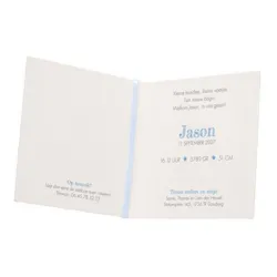 Geboortekaartje - Geschept papier met strikje aan lintje