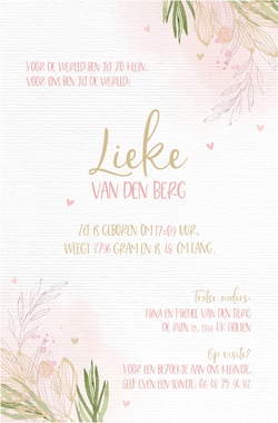 Geboortekaartje Lieke - Roze aquarel met eigen foto