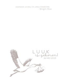 Geboortekaart Luuk - Handgetekende ooievaar