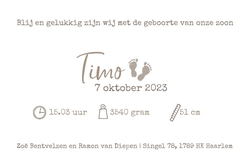 Geboortekaartje Timo - Eigen foto met label