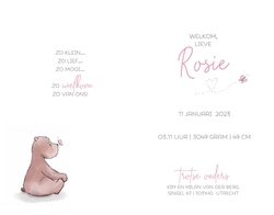 Geboortekaartje Rosie - Beertje met roze vlindertje