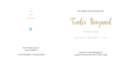 Trendy geboortekaartje met blauwe watercolor en goudfolie stippen