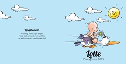 Lotte - Baby vliegt op ooievaar 