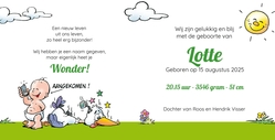 Lotte - Baby vliegt op ooievaar 