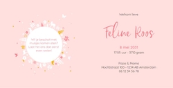 Lief geboortekaartje met een cirkel van botanische elementjes, dieren en goudlook