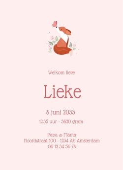 Lief geboortekaartje voor een meisje met vosje en vlinder 
