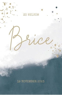 Geboortekaart Brice - Grijsblauw met spetters