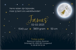 Geboortekaart James - Grote maan en sterrenhemel