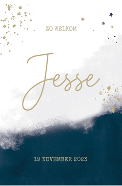 Geboortekaart Jesse - Donkerblauw met spetters