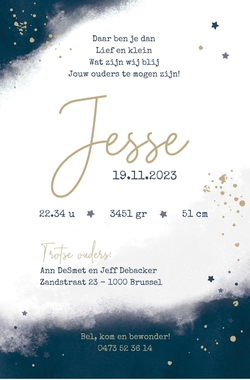 Geboortekaart Jesse - Donkerblauw met spetters