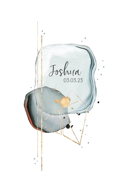 Geboortekaart Joshua - Abstracte blauwe aquarel
