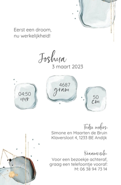 Geboortekaart Joshua - Abstracte blauwe aquarel