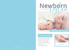 Geboortekaart krant tijdschrift blauw