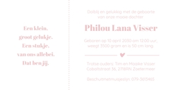 Geboortekaart roze met naam in goudfolie