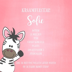 Lief zebraatje babyborrelkaart