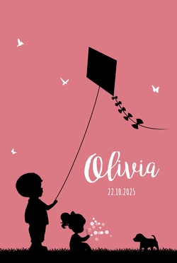 Poster 2 roze met zwart jongen en meisje silhouet