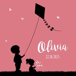 Poster 3 roze met zwart jongen en meisje silhouet
