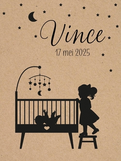 Poster 1 grote zus silhouet bij de wieg kraft