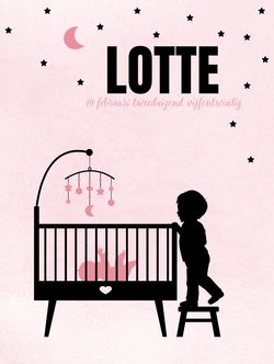 Poster 1 grote broer silhouet bij de wieg op roze achtergrond