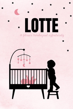 Poster 2 grote broer silhouet bij de wieg op roze achtergrond