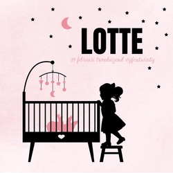 Poster 3 grote zus silhouet bij de wieg op roze achtergrond